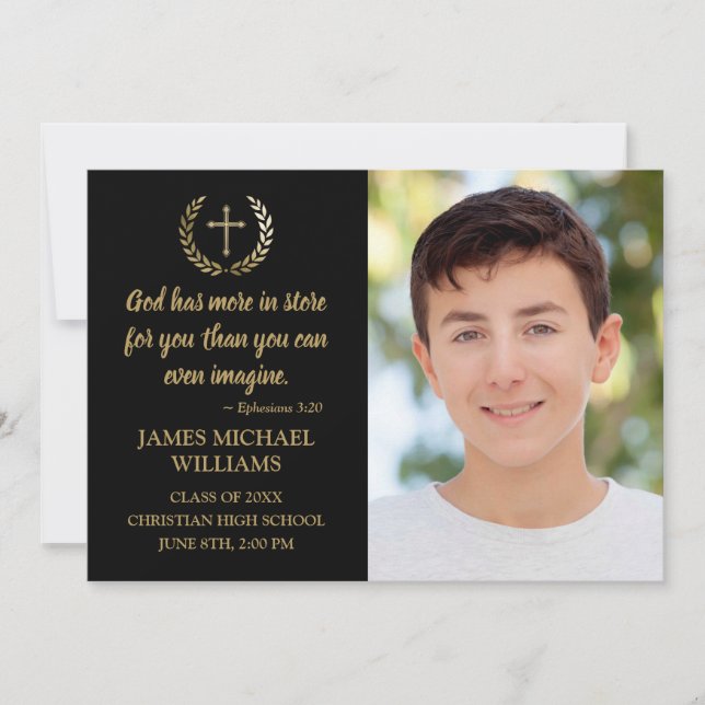 Faire-part Christian Bible Verse Photo Black Graduation (Devant)