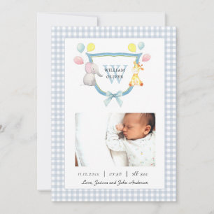 Faire-part Cimier monogramme avec animal d'aquarelle Naissanc