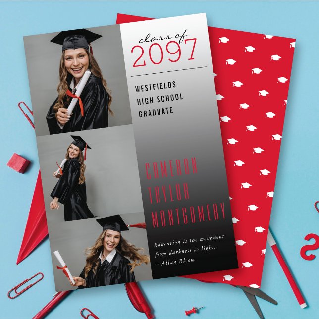 Faire-part Citation Rouge foncé à clair 3 Photo Moderne Gradu (Red Dark To Light Quote 3 Photo Collage Modern Graduation Announcement @ zazzle.com/color_therapy)