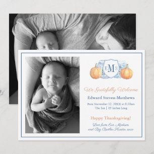 Faire-part Citrouille de Thanksgiving Monogramme Grateful Bab