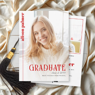 Faire-part Class of 2026 GRADUATE minimalist red photo