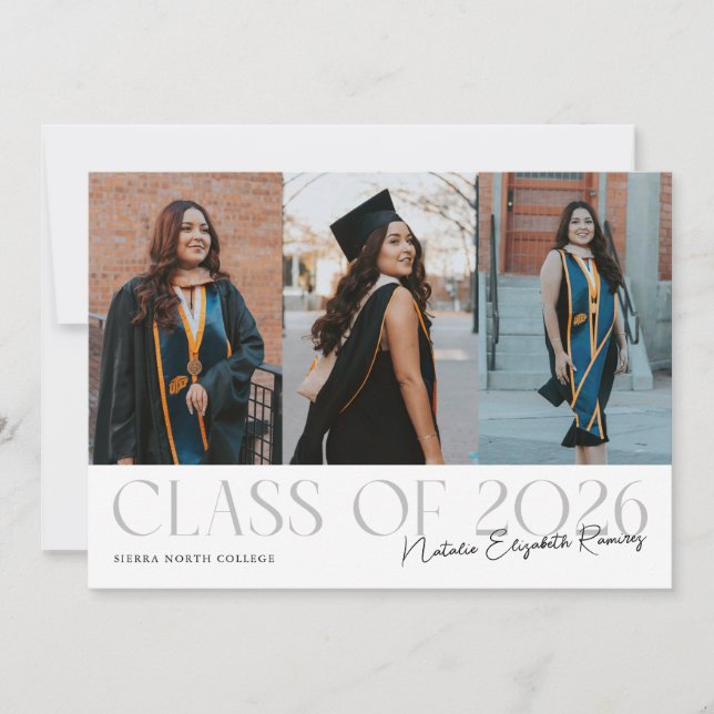 Faire-part Class of 2026 Script Name White Grad Photo (Devant)