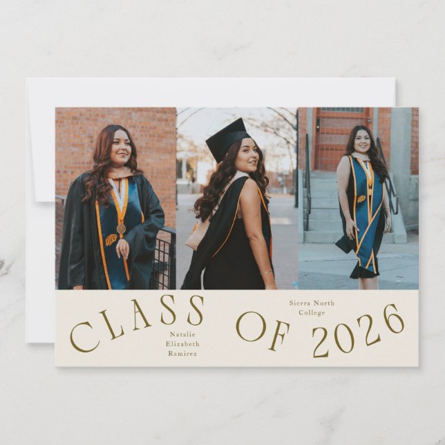 Faire-part Class of 2026 Typography Grad Photo Cream (Devant)