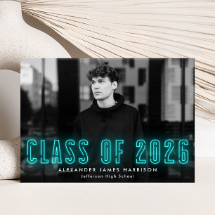 Faire-part Classe Cyan Neon moderne de 2023 Diplôme Photo