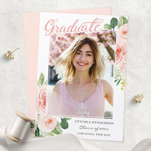 Faire-part Classe de 2024 Blush Rose Floral Girl Graduation