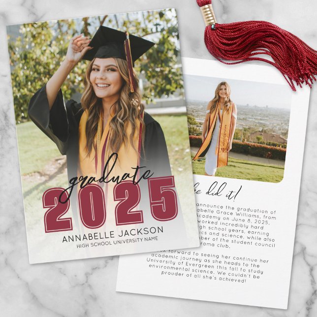 Faire-part Classe De 2025 Diplômé Simple Photo Graduation (Class Of 2025 Graduate Simple Photo Graduation Announcement)