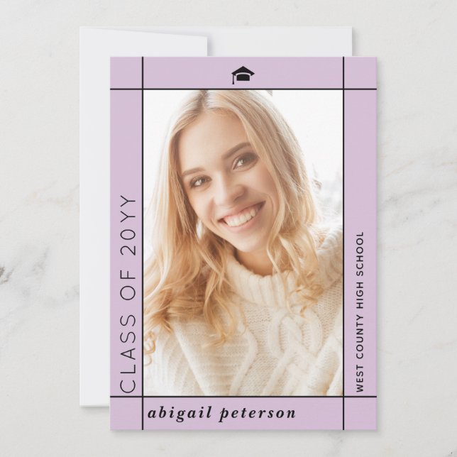 Faire-part Classe de lavande moderne de la photo de graduatio (Devant)