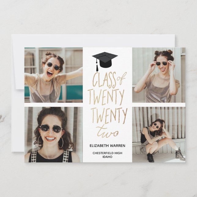 Faire-part Classe de vingt-deux photo Collage Gold Graduation (Devant)
