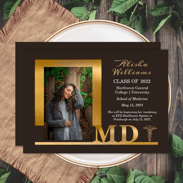 Faire-part Classé Elegant Gold MD Caduceus 1 Photo Dk Brown (Créateur téléchargé)