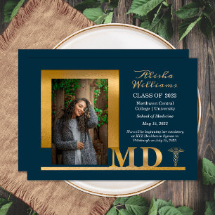 Faire-part Classé Elegant Gold MD Caduceus 1 Photo Dk Turquoi