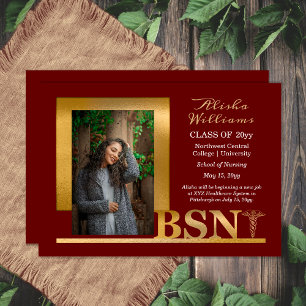 Faire-part Classé Elegant Or BSN Caduceus Photo Maroon