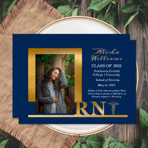 Faire-part Classé Elegant Or RN Caduceus 1 Photo Bleu
