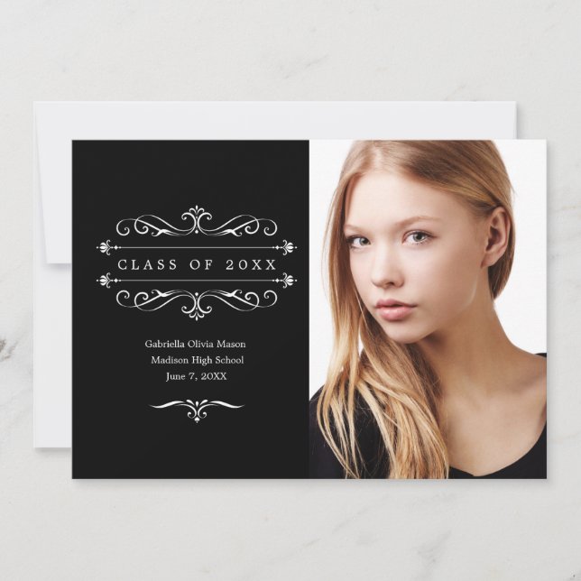 Faire-part Classe Élégante De 20XX | Black (Devant)