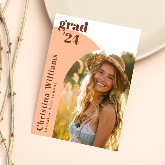 Faire-part Classe Élégante Moderne De 2024 Arch Photo Graduat (Modern Peach Elegant Arch Photo Graduation Announcement)