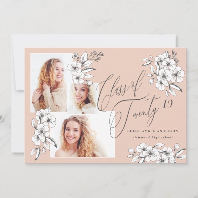 Faire-part Classe florale illustrée à la main de 2019 (Devant)