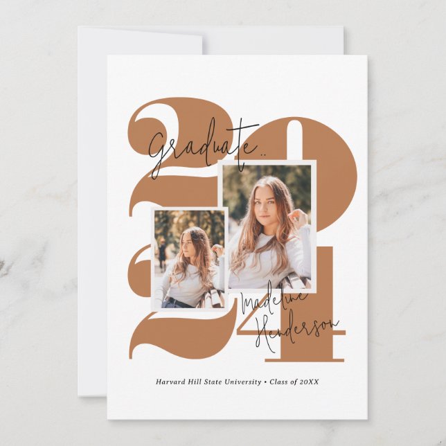 Faire-part Classe moderne Année 5 Photo Terracotta Graduation (Devant)