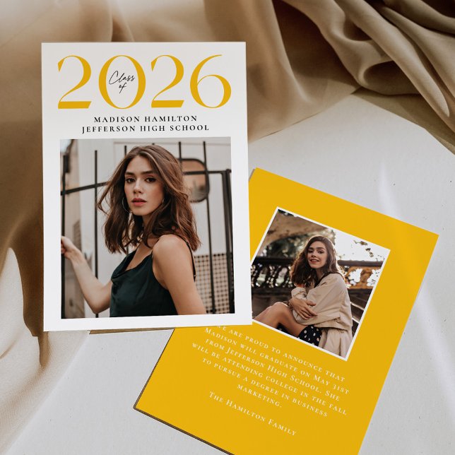 Faire-part Classe moderne de 2025 Yellow 2 Photo Graduation (Créateur téléchargé)