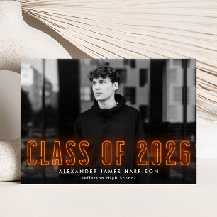 Faire-part Classe moderne Orange Neon de 2025 - Diplôme Photo