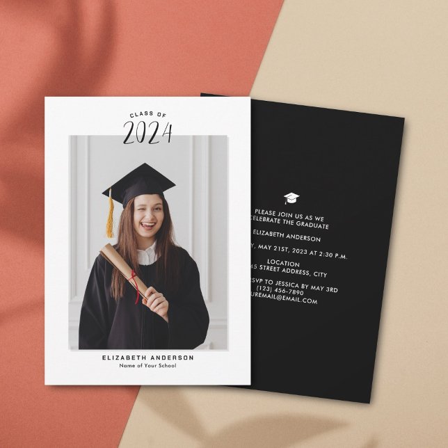 Faire-part Classe simple et élégante de 2024 Graduation Photo (Créateur téléchargé)