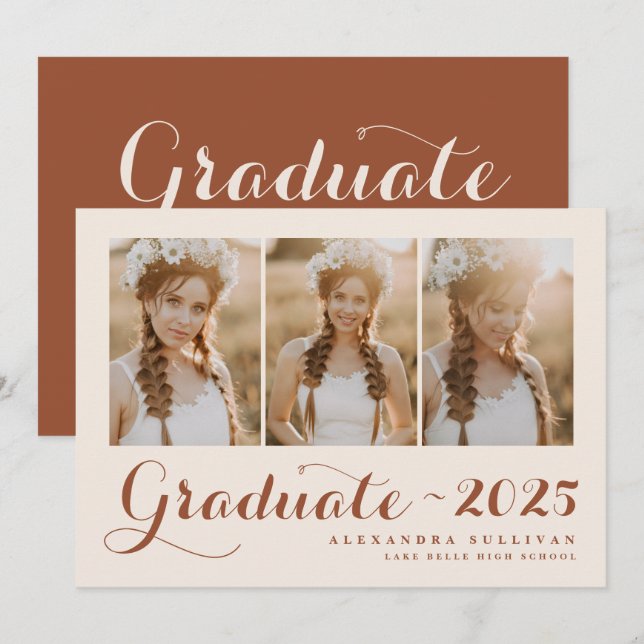 Faire-part Classe Terracotta de 2025 Collage photo Graduation (Devant / Derrière)
