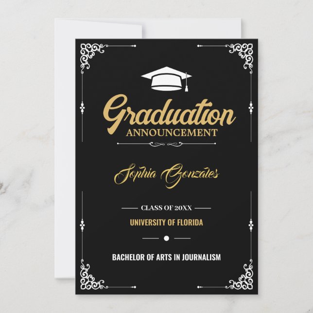 Faire-part Classic Élégant Script Black Graduation (Devant)