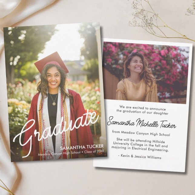 Faire-part Classic Modern Script 2 - Diplôme photo (Classic Graduation Announcement)