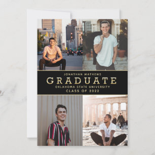 Faire-part Classic moderne Black Gold Photo Graduation