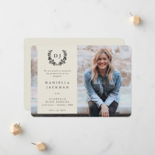 Faire-part Classic Monogram Laurel Wreath Graduation Photo