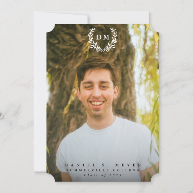 Faire-part Classic Monogramme/Laurel Wreath 2 Photo Graduatio (Devant)
