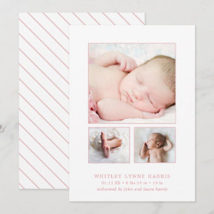 Faire-part Classic Photo Collage rose bébé fille naissance