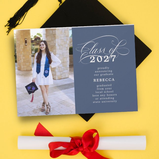 Faire-part Classic Script Blue Photo Graduation (Créateur téléchargé)