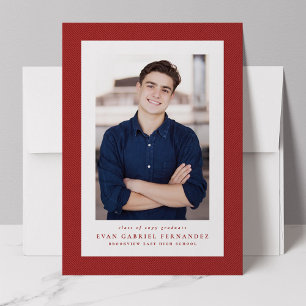 Faire-part Classic tweed cadre simple rouge graduation photo