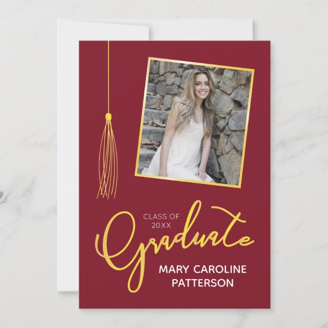 Faire-part Classy Burgundy Gold Photo (Devant)