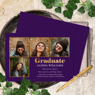 Faire-part Classy Elegant Gold Text Graduate 4 Photo Annonce