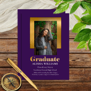 Faire-part Classy Elegant Gold Text Graduate Photo violet