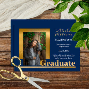 Faire-part Classy Elegant Gold Texte Gradué 1 Photo Bleu