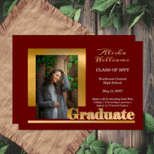 Classy Elegant Gold Texte Gradué 1 Photo Maroon