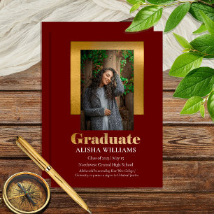 Faire-part Classy Elegant Gold Texte Gradué 1 Photo Maroon