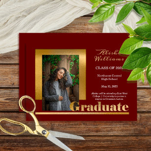 Faire-part Classy Elegant Gold Texte Gradué 1 Photo Maroon