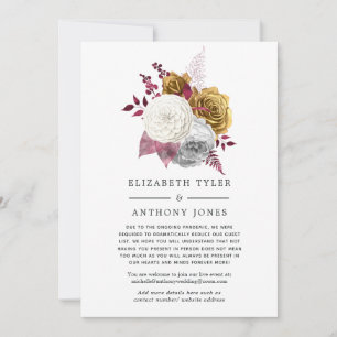 Faire-part Clients de Mariage Floral Blanc, Bourgogne et Or