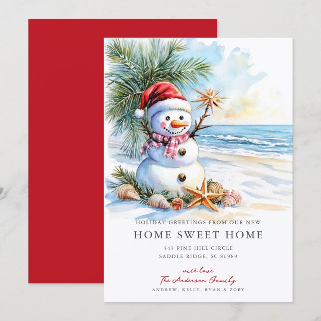 Faire-part Coastal Snowman Home Sweet Home Card (Devant / Derrière)