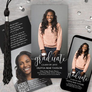 Faire-part Code QR & 2 Photos Moderne Script Blanc Graduation