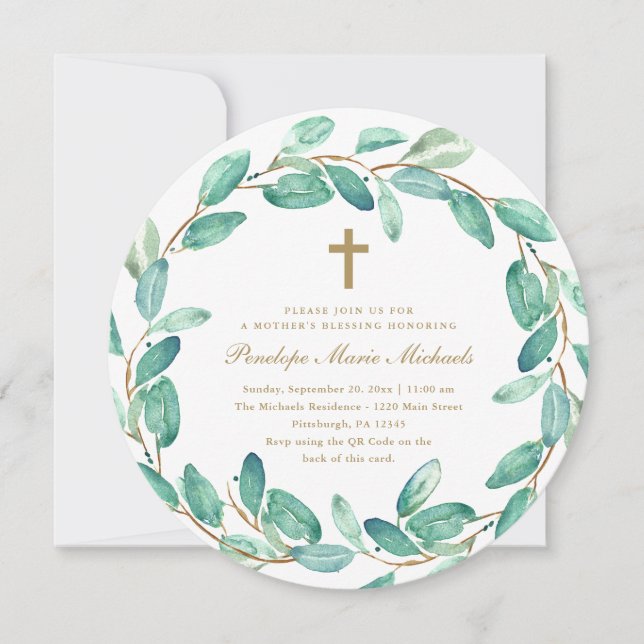 Faire-part Code QR botanique Rsvp La bénédiction de la mère c (Devant)