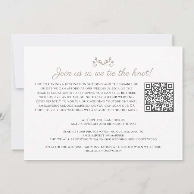 Faire-part Code QR de diffusion en direct d'un mariage blanc  (Dos)