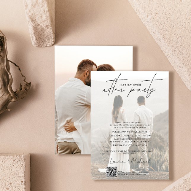 Faire-part Code QR Heureusement Jamais après la photo Party 2 (Easily personalize this photo wedding reception invitation with your photo and unique details.)