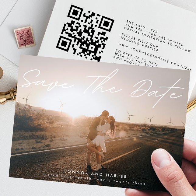 Faire-part CODE QR | Photo Simplement Élégante Enregistrer La (Créateur téléchargé)