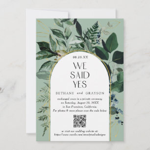 Faire-part Code QR, Sage Green Moderne mariage d'arc botaniqu