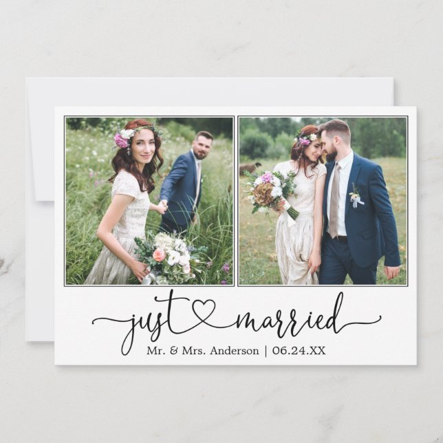 Faire-part Coeur de calligraphie juste marié 2 Mariage photo (Devant)