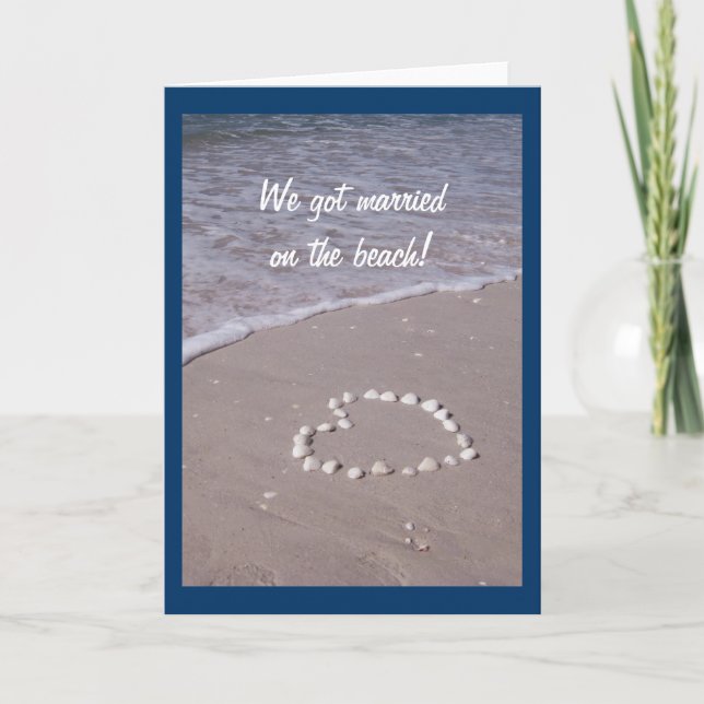 Faire-part Coeur de coquillages sur la plage de sable (Devant)