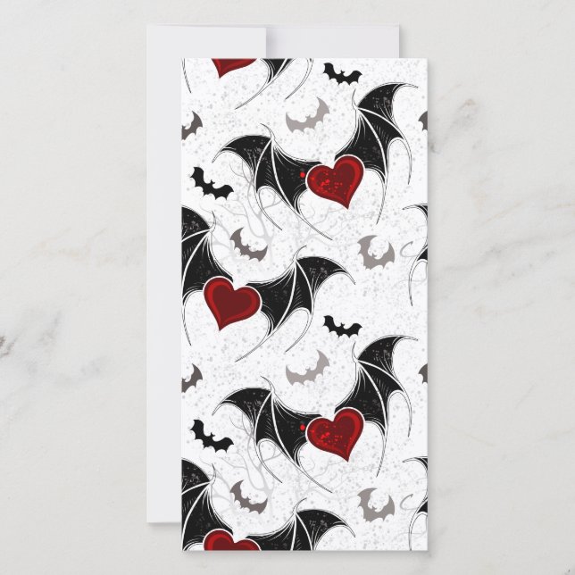 Faire-part Coeur d'Halloween avec ailes de chauve-souris noir (Devant)